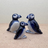 Blue & White Ceramic Puffin Figurine Set ¨C Hand-Painted Seabird Miniatures Coast Model