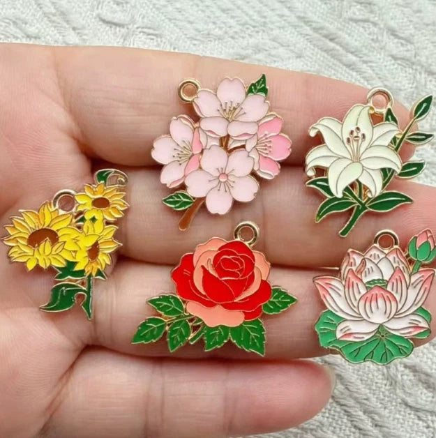 Lot Flower Metal Charms DIY Earring Keychain Jewelry Making Pendants Charms