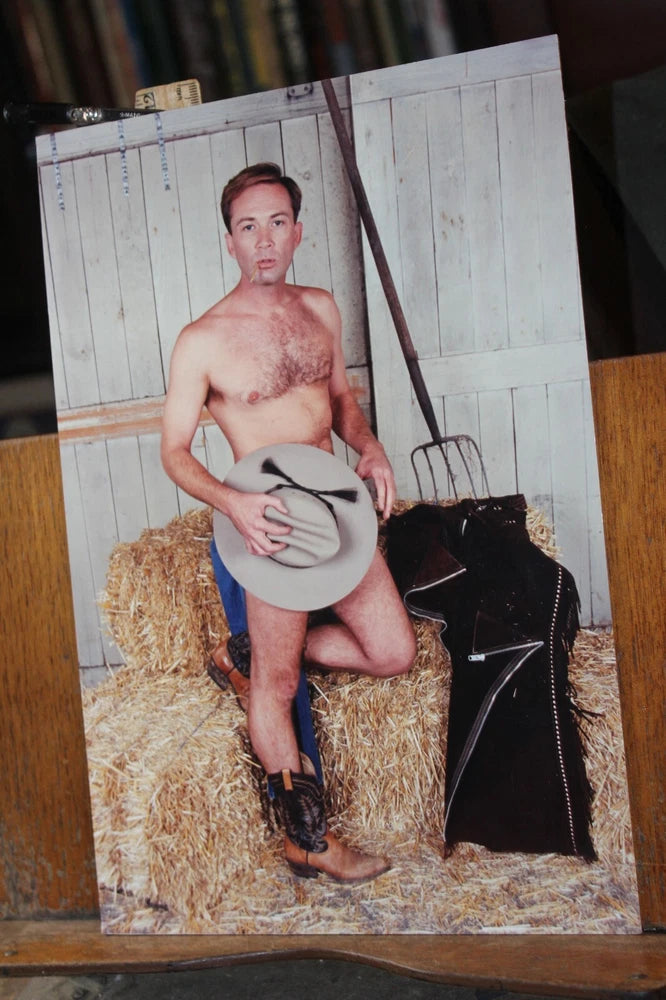 Vintage 1980's Fashion Pin Up REAL Photo 8x11 Sexy Male Model Cowboy on Board Model