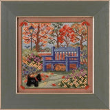 DIY Mill Hill Autumn Bench Fall Puppy Dog Button Cross Stitch Picture Kit Model