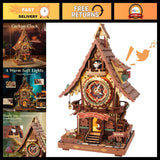 3D Wooden Cuckoo Clock Puzzle Kit for Adults - DIY Mechanical Model, Home Decor, Model