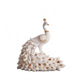 White Peacock Figurine Desktop Gold Highlight Peacock Statue Ornamental Base Model