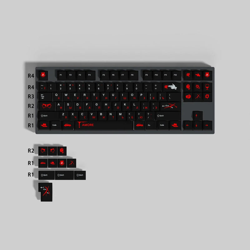 Cherry Profile All-subs 1.7mm Thicken PBT Red Black Russian Keycap Set Model