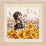 Vervaco counted cross stitch kit "Boy with sunflowers", 33x33cm, DIY Model