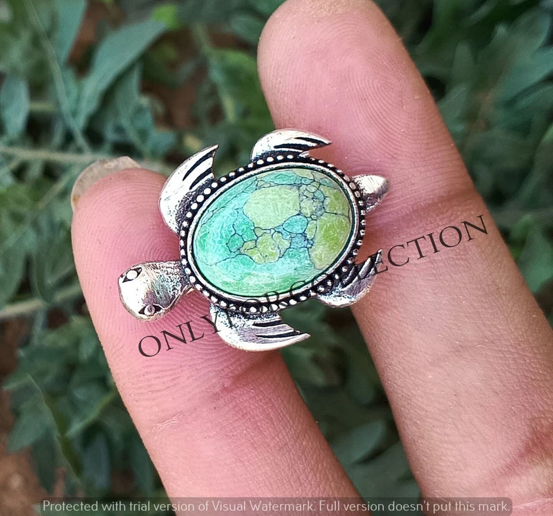 Turquoise Gemstone 925 Sterling Silver Plated 1 PC Handmade Sea Turtle Pendant Charms