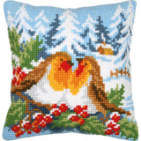 Vervaco stamped cross stitch kit cushion "Robins in Winterland", 40x40cm Model
