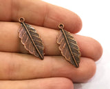 6 Feather Charms, Nature Charms Antique Copper 30x12mm G19494 Charms
