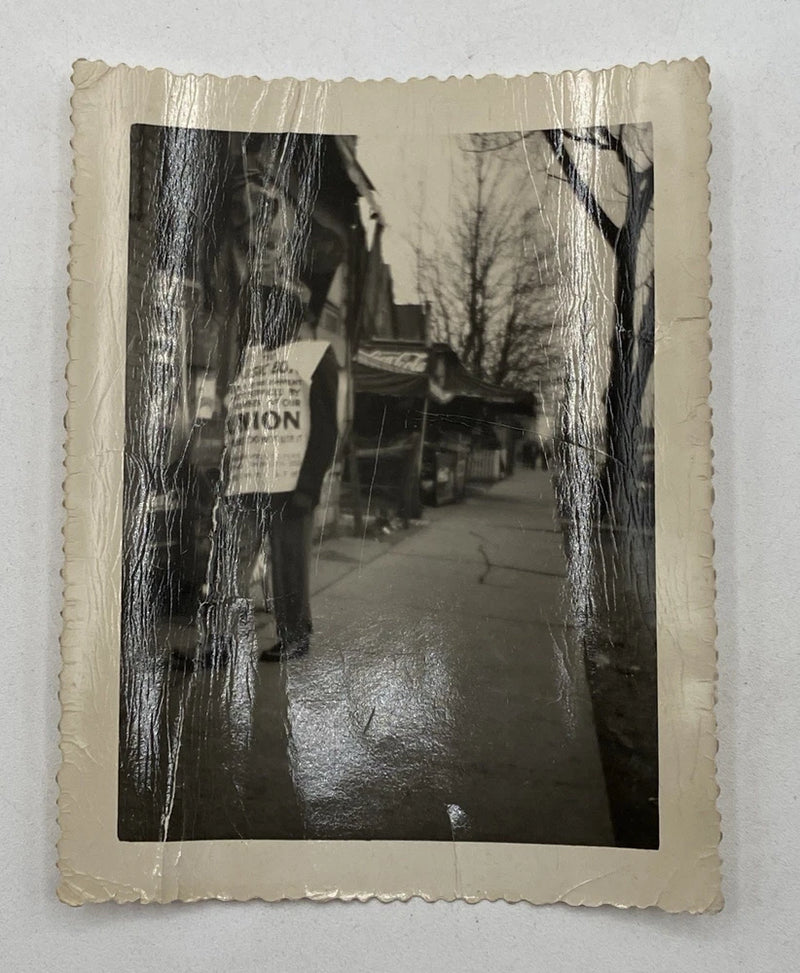 Vintage Photo African American Man with Poster Board Protest UNION, DAMAGED -B Model