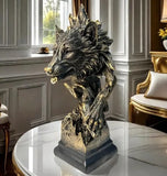 NEW 15.4" Large Bronze Colored Wolf Head Bust. Resin Figurine Sculpture 15.4x8x8 Model