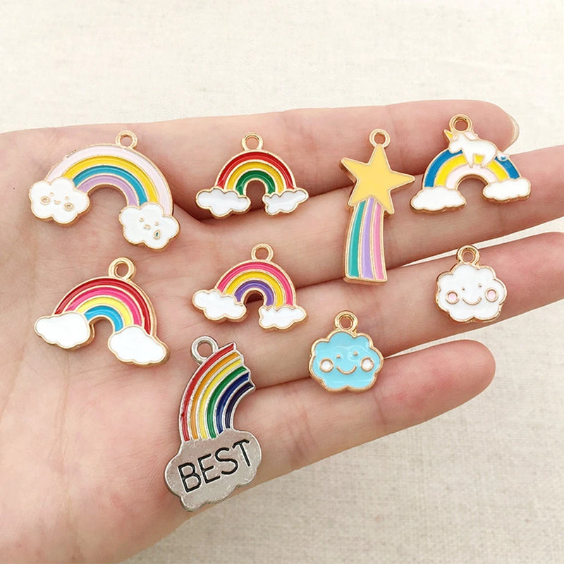 40 Assorted Enamel Charm Rainbow Sunflower Star Pendants DIY Earring Charms