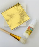 Gold Leaf Kit - 100 Sheets 8x8cm, 30ml Adhesive & Brush Ideal For Gilding Crafts Model