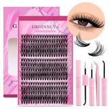 GROINNEYA DIY Lash Extension Kit Individual Cluster Mix Eyelashes Bond Seal USA Model