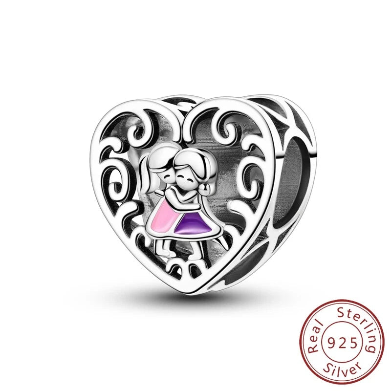 MULA 925 Sterling Silver Retro DIY Charm Forever Sisters For Women Bracelet Charms