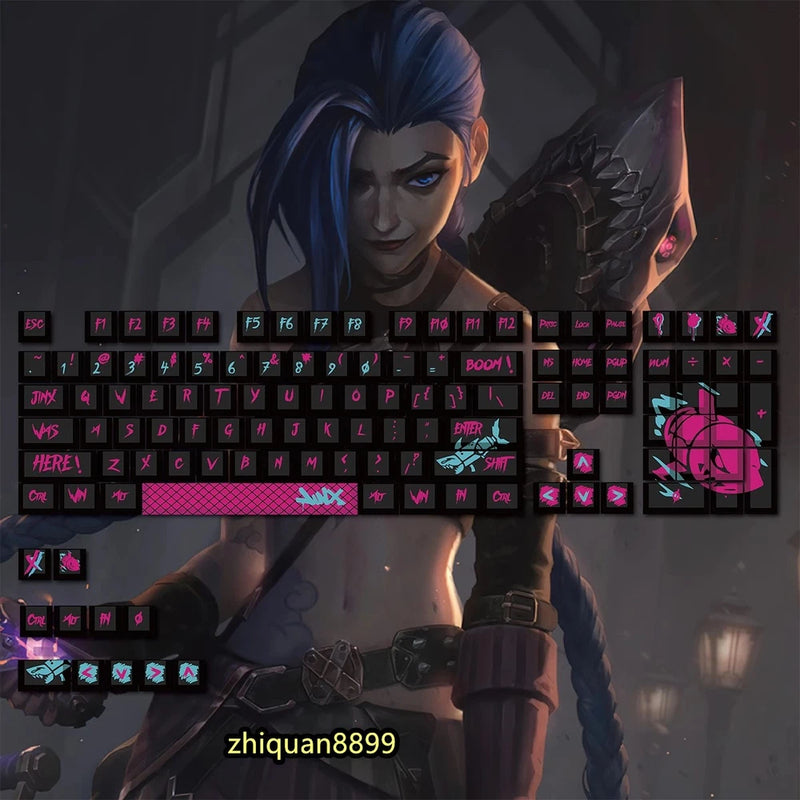 Game League of Legends Jinx 123 Key Caps PBT Keycaps for MX Mechanical Keyboard Model