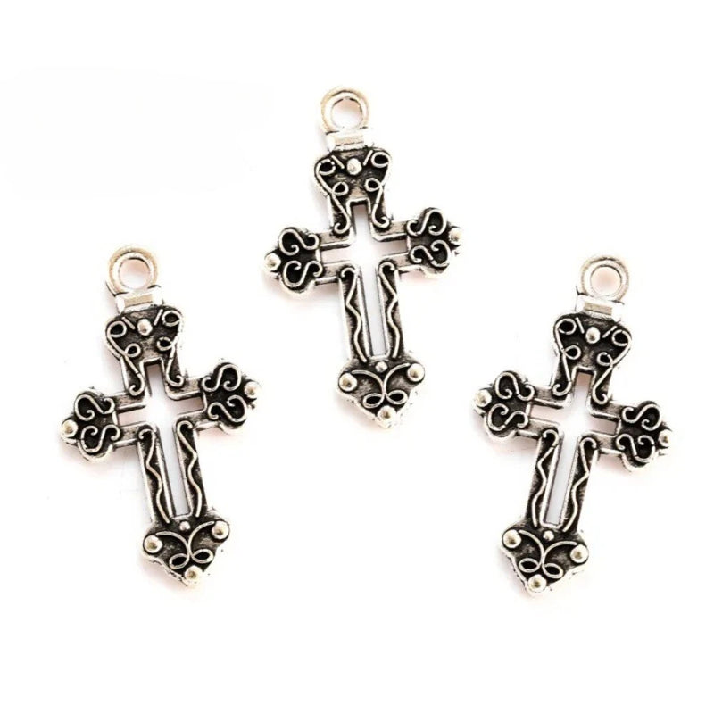 BLUK 100Pcs Cross Charms DIY Jewelry Making Pendants Antique Silver Charms