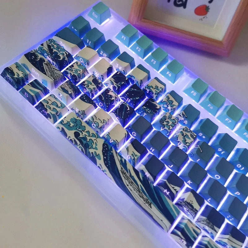 125 Keys Kanagawa PBT Keycaps Cherry Profile Dye-Sub RGB Backlit for MX Switches Model