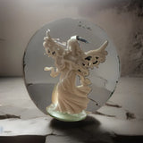 White Clear Glass Angel Figurine Matte Finish in Round Display Stand Unboxed Model
