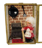 VTG  Glass Diorama  Grandma Figurine Cooking Kitchen Christmas Display Case Model