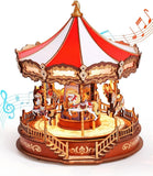 Rolife Wooden 3D Puzzles  DIY Carousel Music Box with Lights Model Building Kit Model