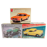 Revell AMT Camaro SS Cadillac Phaeton & Chevy Hardtop Model Car Kits 3P Lot Model