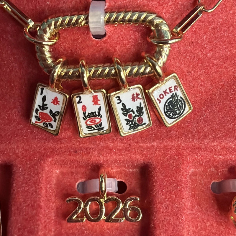 NEW Charmbar MahJongg 7 Charm Necklace Customizable Gold Plate 14K Gift Box Charms