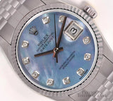 Rolex Mens Datejust Stainless Steel 36mm-18k Fluted Bezel-Blue MOP Diamond Dial Model