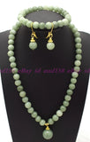 Natural 6/8/10mm A Green Jade Round Gemstone Beads Necklace Earrings Set AAA 18