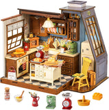 Miniature Bakery Diorama Kit 1:18 Scale with Skylight LED Lighting Snap-Fit Model
