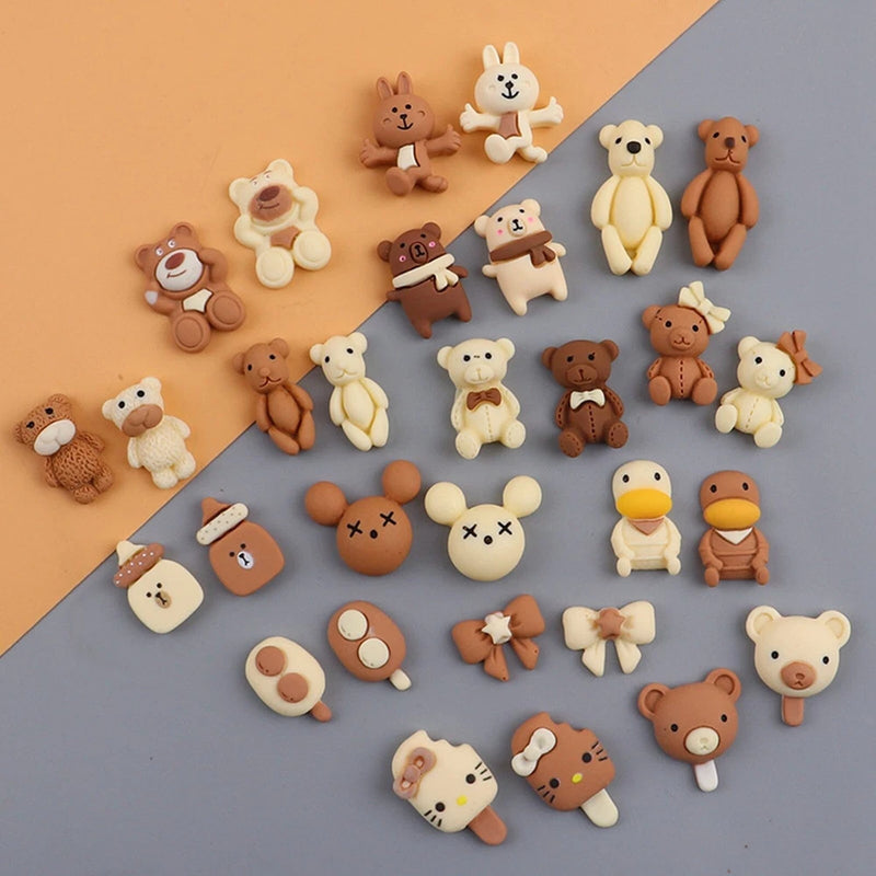 20Pcs Milk Chocolate Sweet Charms Flatback Resin Cute Animal Cabochons Scrapbook Charms