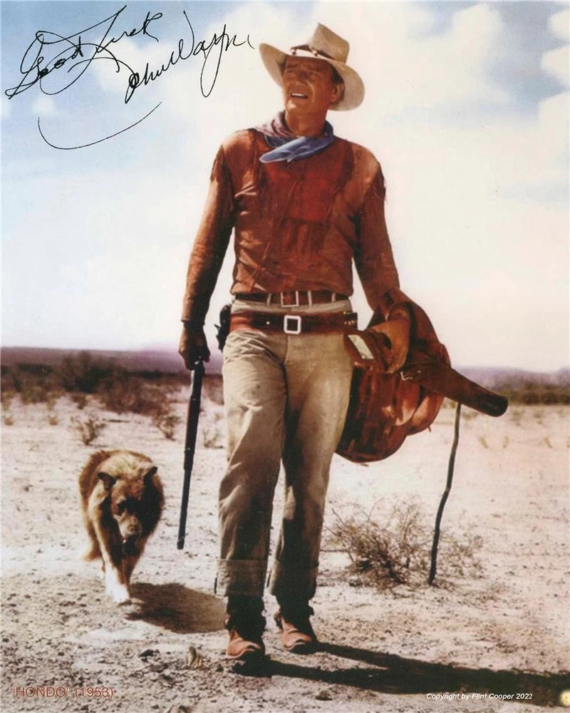 Signed John Wayne Hondo western movie picture reprint on matt board autographed Model
