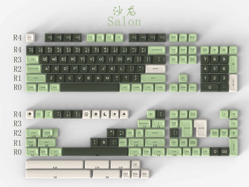 White Green Salon SA Keycap Double Shot ABS Spherical Key Caps 172 Keys Model