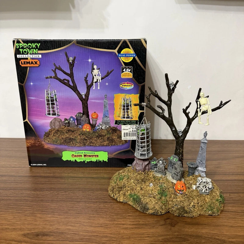 Lemax Spooky Town Light Up Cemetary Caged Monster Figurine Display Halloween Model