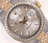 Rolex Datejust 36mm 18K Two-Tone Jubilee Diamond Bezel Silver Stick Dial Model