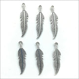 Bulk 100pcs feather Antique Silver Charms Pendants For Jewelry Making DIY 27*6mm Charms
