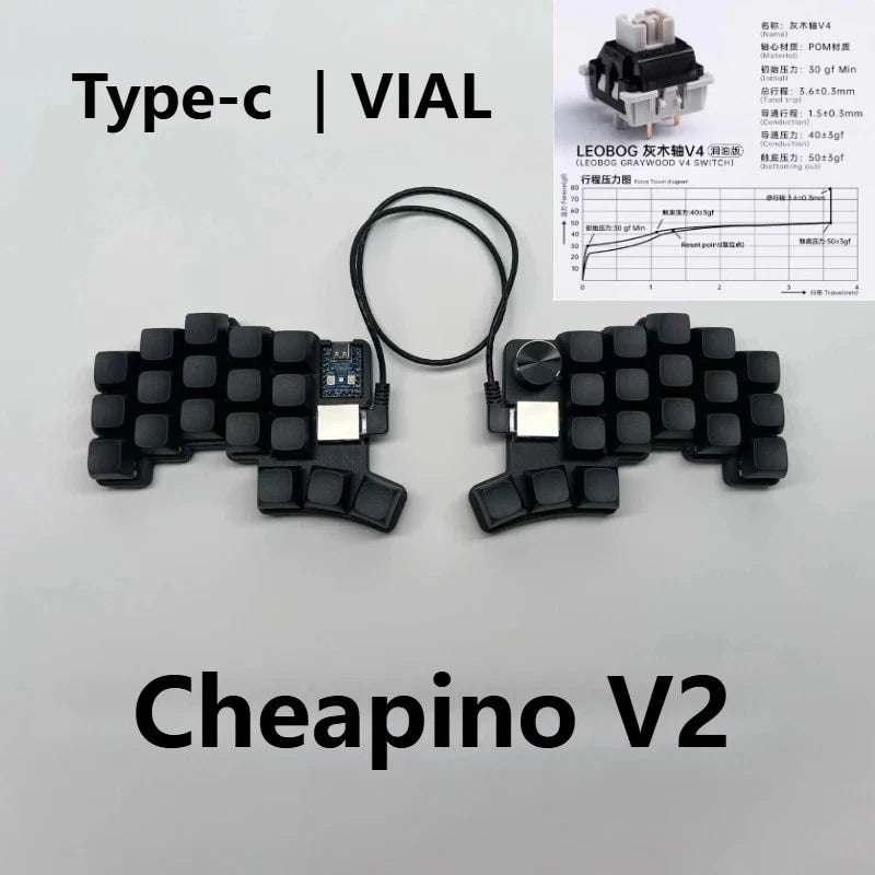 V2 Split Ergonomic Mechanical Keyboard 36 Keys QMK/Vial Hot Swap USB-C Cheapino Model