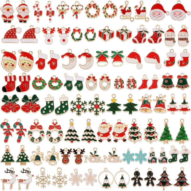 100Pcs 50 Pairs Christmas Charms for Jewelry Making and Bracelets, Gold Enamel J Charms