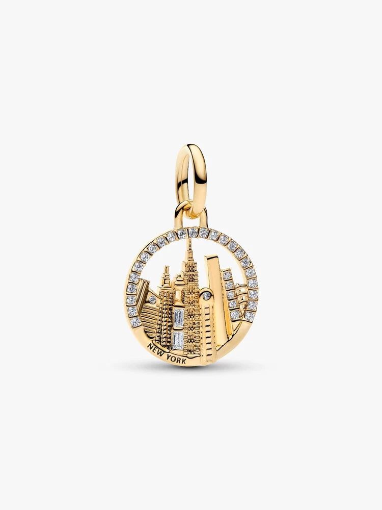Brand New Authentic Pandora New York Skyline Dangle 14k Gold Plated Charm Charms