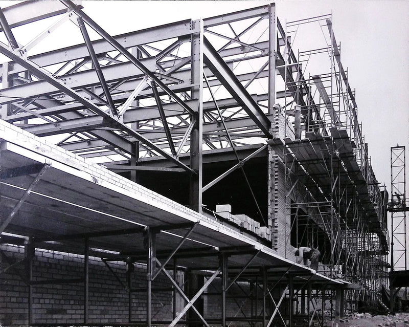 Vintage Art Board Photograph Steel Framework Construction in Progress Black and Model