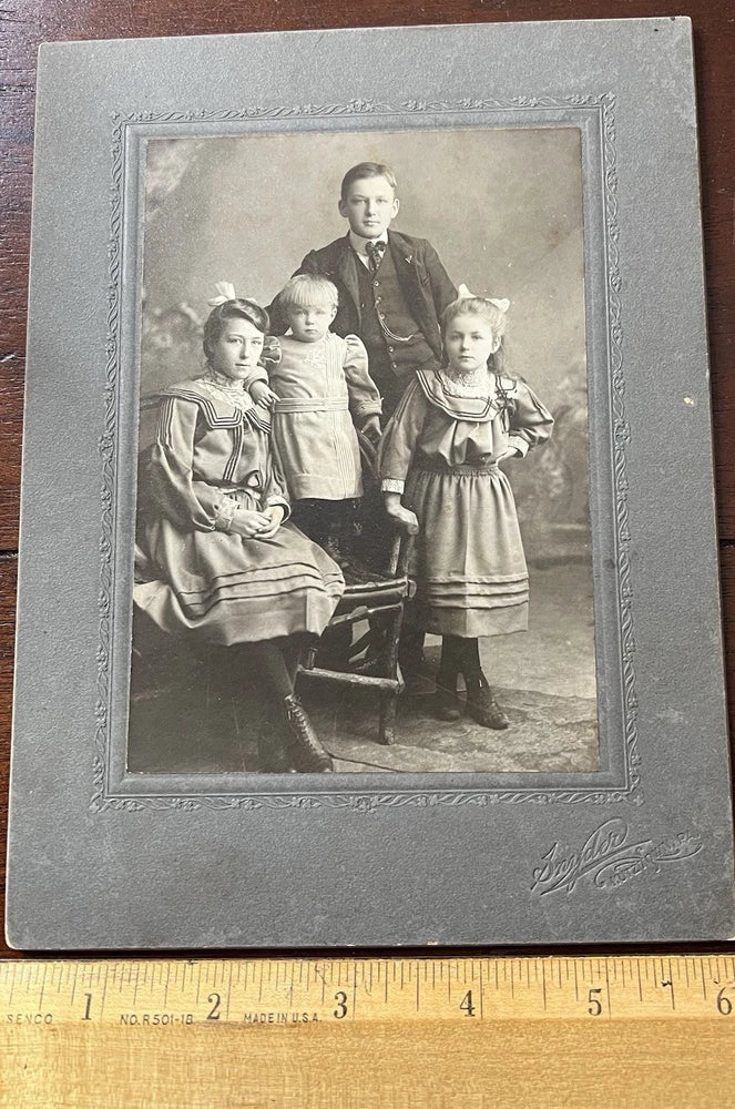 Vintage Photo on Board, 4 Children Brothers and Sisters. Snyder Kutztown PA Model