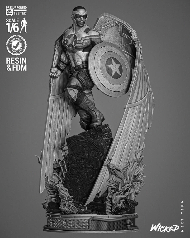 Falcon  Unpainted 1/6 3D Printed resin model kit and base W3D Model