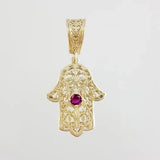 18K Gold Plated Bronze Hamsa Filigree Pendant Ruby Black Crystal Charms