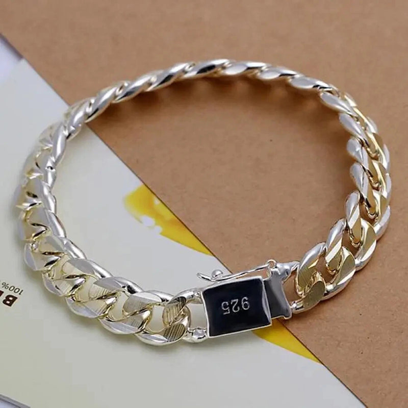 925 Sterling Silver Solid 10mm chain Bracelet men women Chain fashion Jewelry Charms