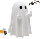 Halloween Ghost Figurine Decor, Cute Resin Middle Finger Ghost Statue, Spooky Model