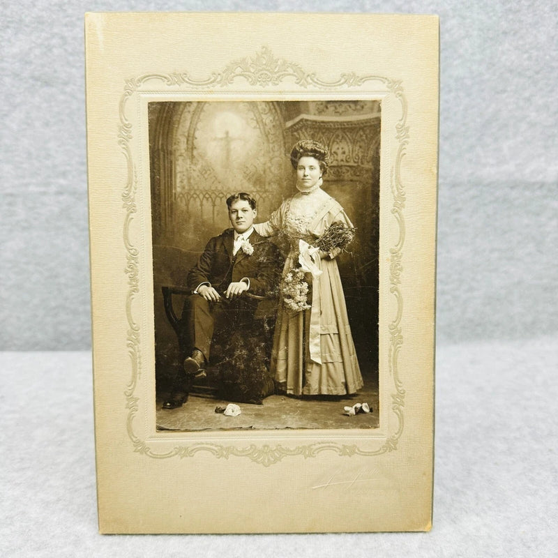Victorian Wedding Portrait Bride Groom Back Ghosting Board Mounted Kankakee ILL Model
