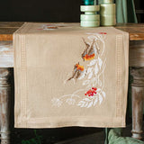 Vervaco stamped cross stitch kit tablechloth "Rotkehlchen im Winter", 40x100cm, Model