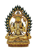 Chenrezig Avalokiteshvara Statue Tibetan Miniature Copper Partly Gold Plated Model