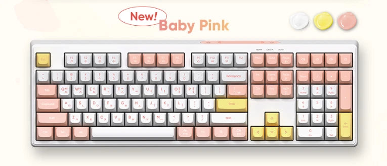 ABKO USB Wired Korean Keyboard Membrane 108-Key LED Ergonomic Design (Baby Pink) Model