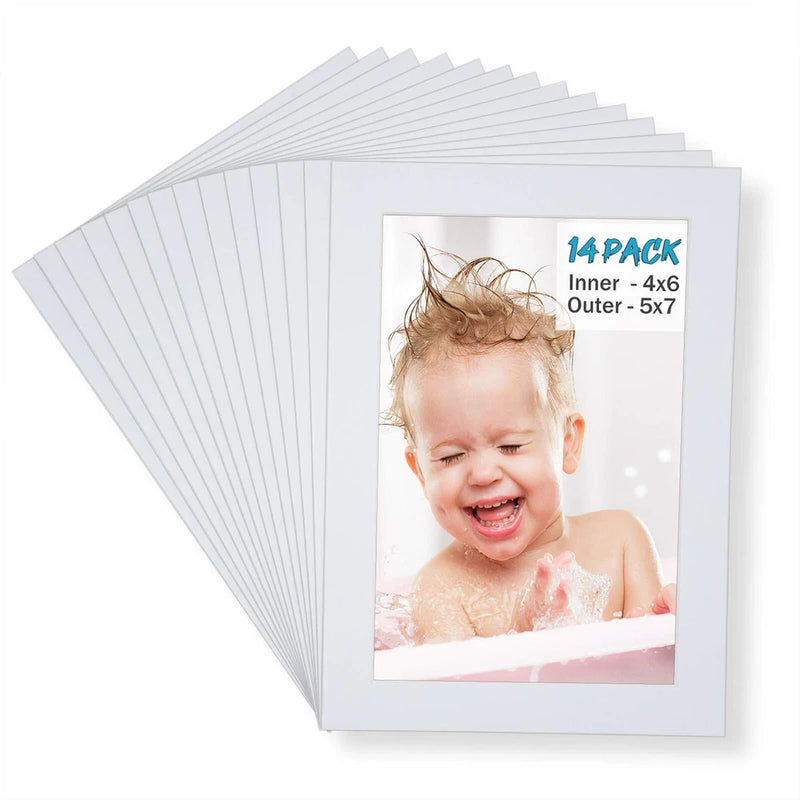 14 Pack 5x7 Picture Mats for 4x6 Pictures Prints Artwork Display Photo Frame Mat Model