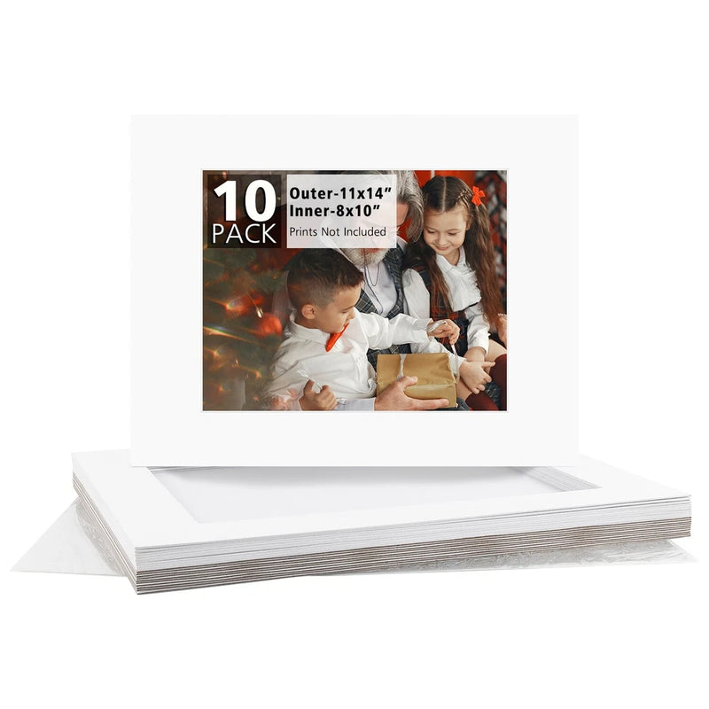 11x14 White Picture Mat Boards Fits 8x10 White Core Acid-Free Bevel Cut Picture Model