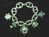 Vtg Peruzzi .800 Silver Etruscan 5 Fob Charm Multi-gemstone Anchor Link Bracelet Charms